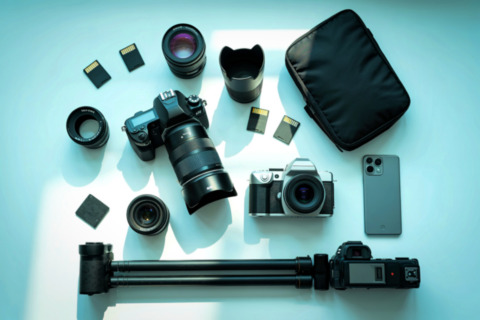 A spread of camera and photography gear.
