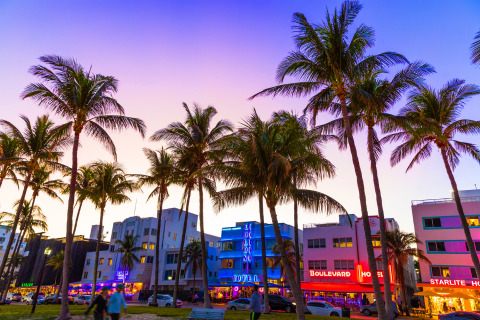 A nighttime shot of Miami Beach.