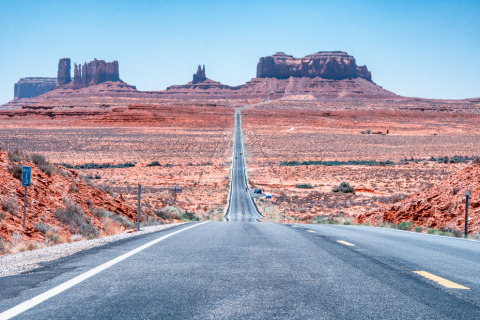 The famous route 66, covering Illinois, Missouri, Kansas, Oklahoma, Texas, New Mexico, Arizona, and California.