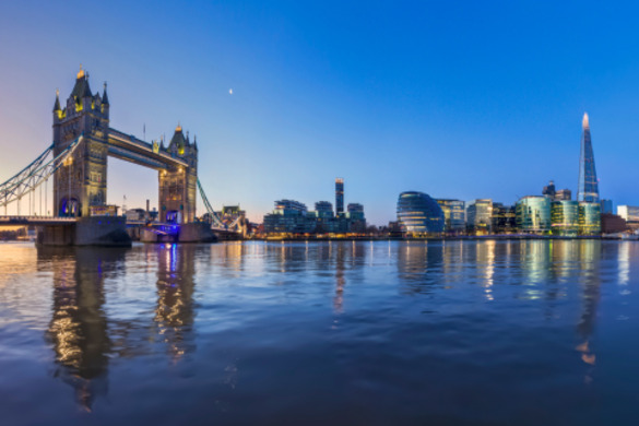 View of London's financial district from the River Thames.